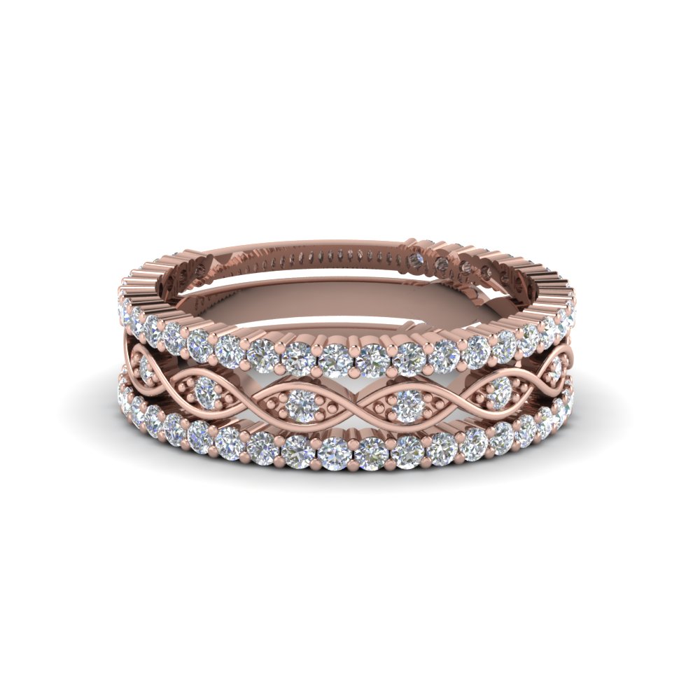 Rose gold diamond stacking bands